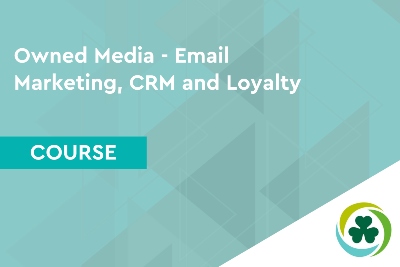 Blue image with text 'owned media - Email Marketing, CRM and Loyalty'